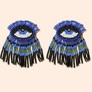 Hand beaded blue eye fringe earrings‎ Boho Funky Cute Party Festival Vacation
